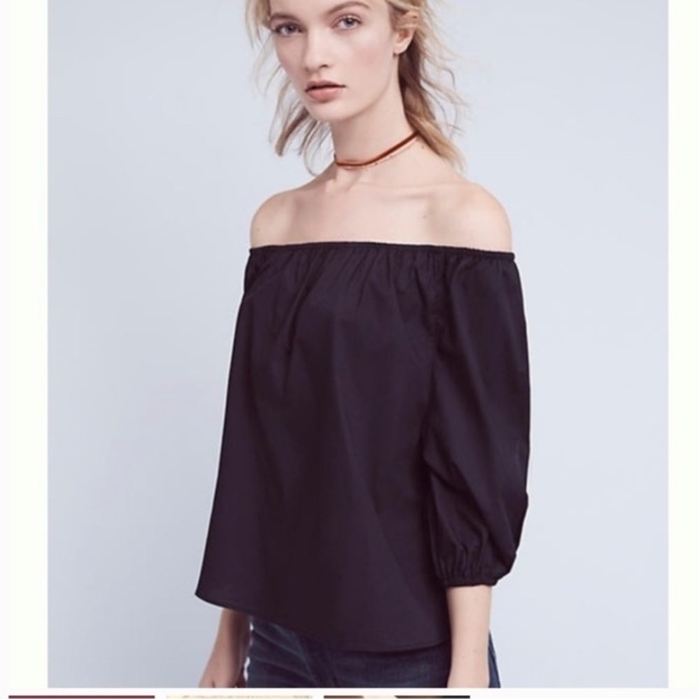 ANTHROPOLOGIE Maeve Black Off The Shoulder Blouse Size Extra Small XS